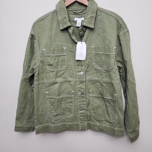 Better Together Jacket Shacket Button Up Shirt Size Small Army Green